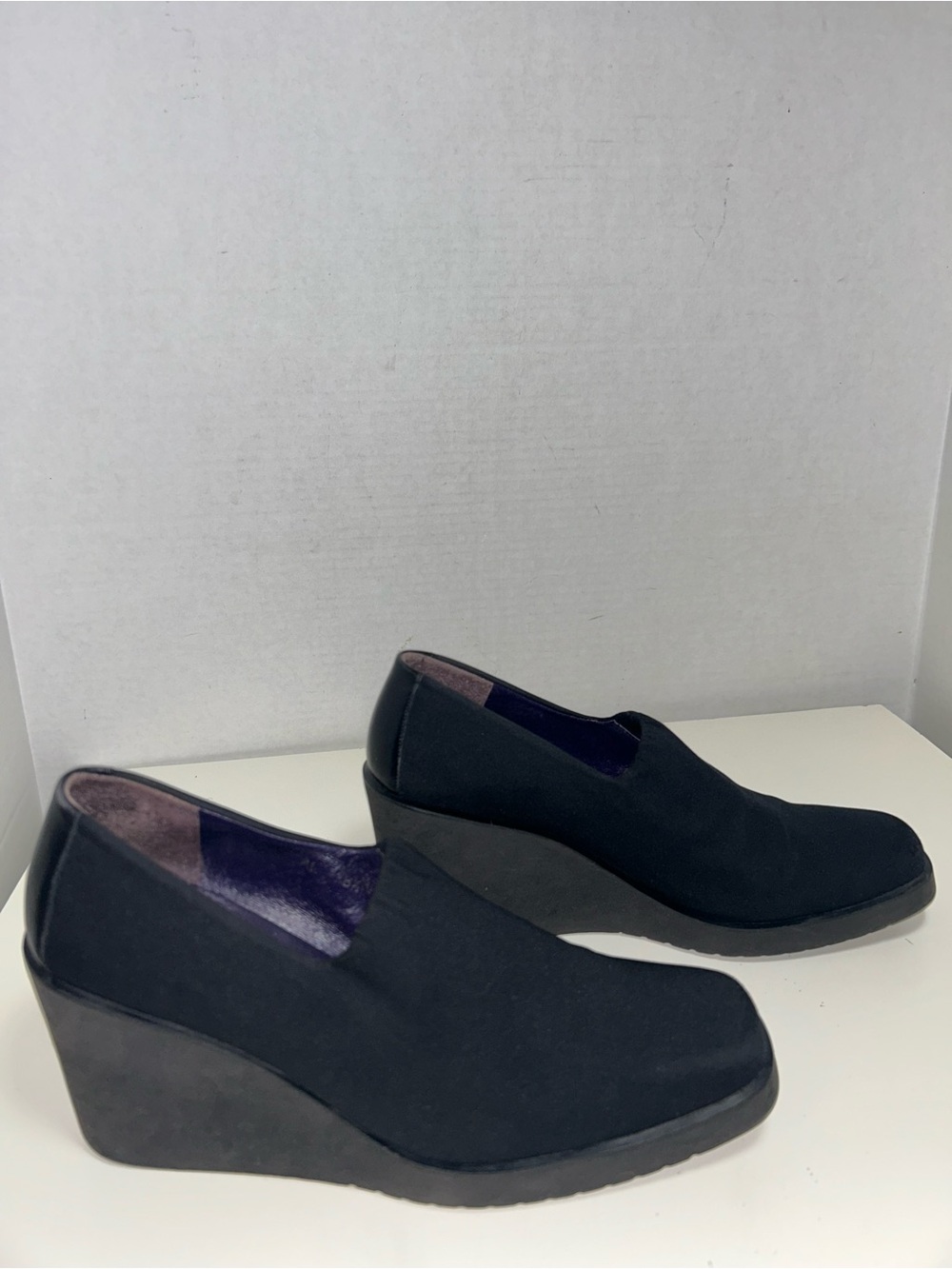 Donald J. Pliner Lilie Black Stretch Fabric Slip On Wedge Heel Shoe